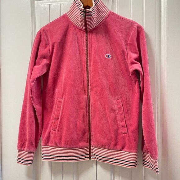 Vintage Champion Plush Velour Zip-Up Track Jacket Pink - Picture 4 of 12